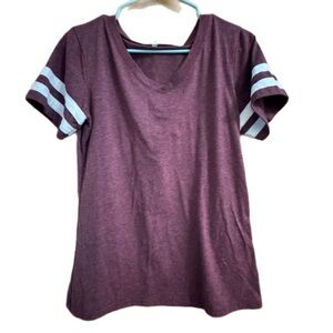 Size S Pack Of Two Women's Burgundy And Gray V-Neck Top with Striped Sleeves